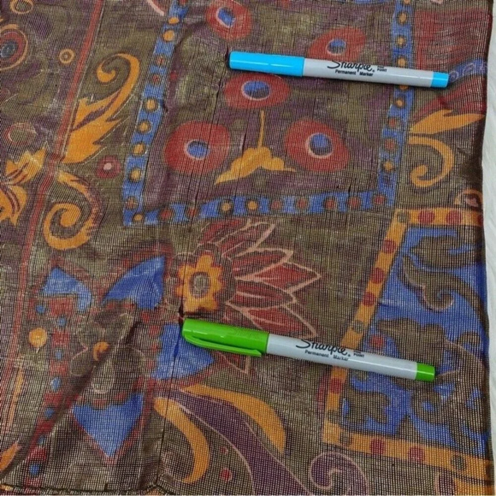 Bally‎ Vintage Gold Metallic Artisan Print Scarf Wool Silk Made in Italy 26x60
